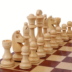 32pcs 4" Solid Wood Chess Pieces Leather Chessboard Set