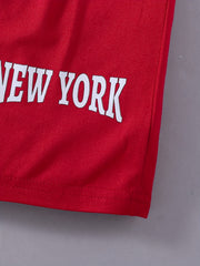 2pcs Toddler Boys Letter YORK Graphic T Shirts & Shorts Set Kids Summer Clothes