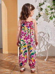 Girls Colorful Graffiti Cami Jumpsuit Halter Neck Casual Long Jumpsuit
