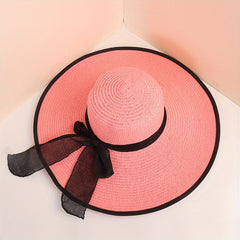 Oversized Straw Sun Hat with Ribbon Bowknot