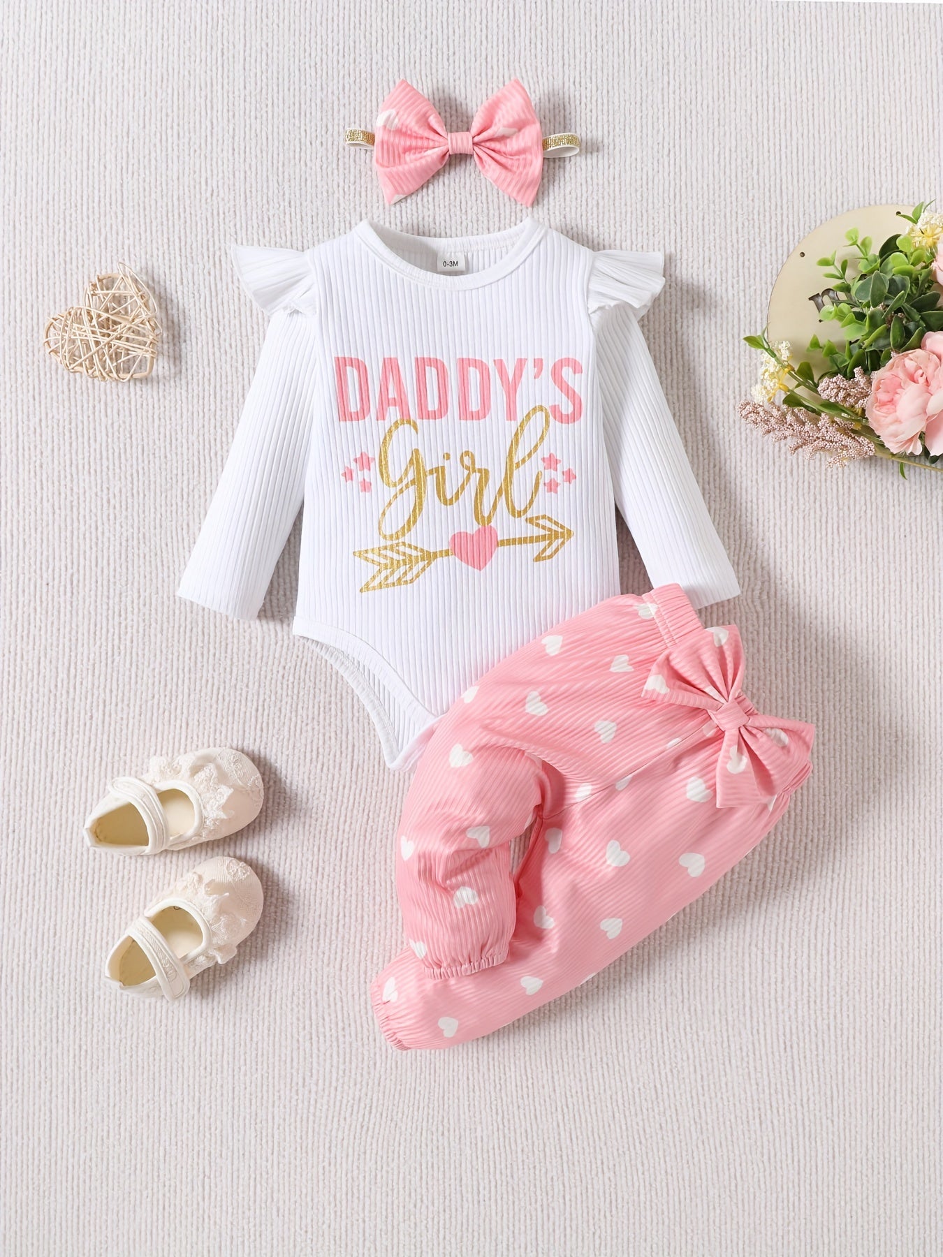 Baby Girl's Cotton Casual Two Pieces Set DADDY'S GIRL Striped Rom