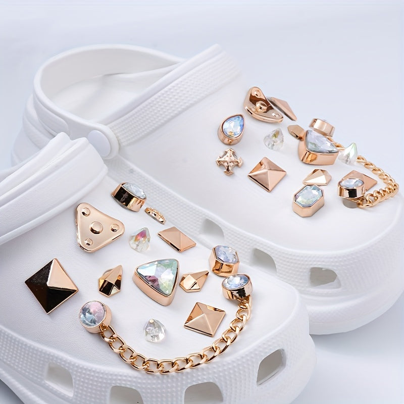 26pcs Punk Rhinestones & Chain Shoe Charms For Clogs Garden Shoes DIY