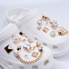 26pcs Punk Rhinestones & Chain Shoe Charms For Clogs Garden Shoes DIY