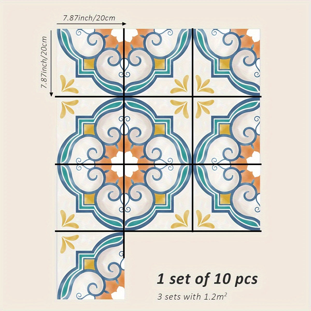 10pcs Waterproof Floor Stickers Printed Flower Brick Kitchen Bathroom Decoration