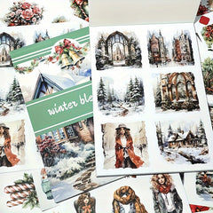 Winter Christmas Sticker Book Large Size Vintage Flower PET Paper Stickers