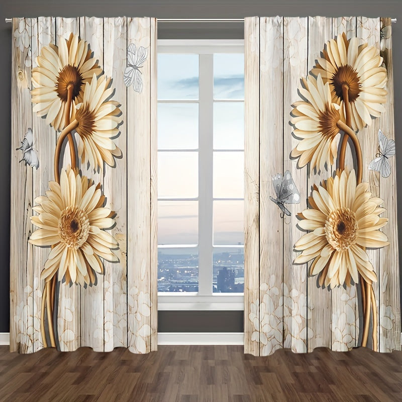 Butterfly Sunflower Curtains Rod Pocket Window Drapes