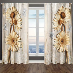 Butterfly Sunflower Curtains Rod Pocket Window Drapes