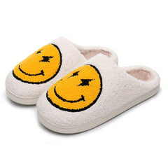 Women's Cartoon Smile Face Funny Slippers Warm Plush Lined Slip On Shoes
