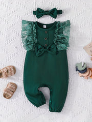 2pcs Baby Girls Mesh Ruffled Sleeves Rompers & Headband