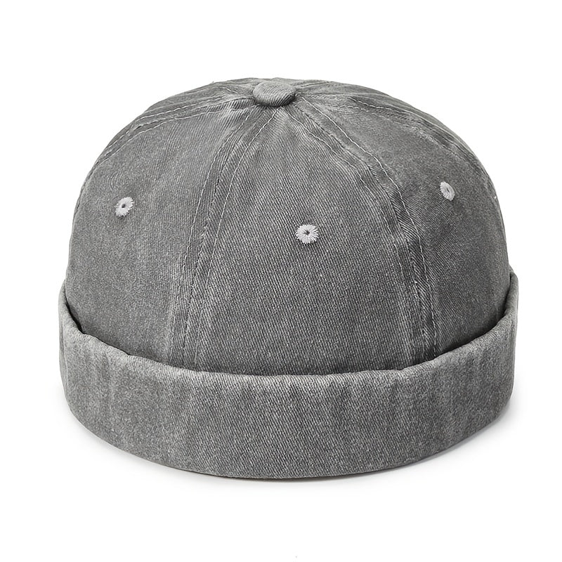 Men's Solid Washed Denim Beanie Hat