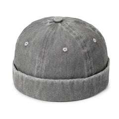 Men's Solid Washed Denim Beanie Hat