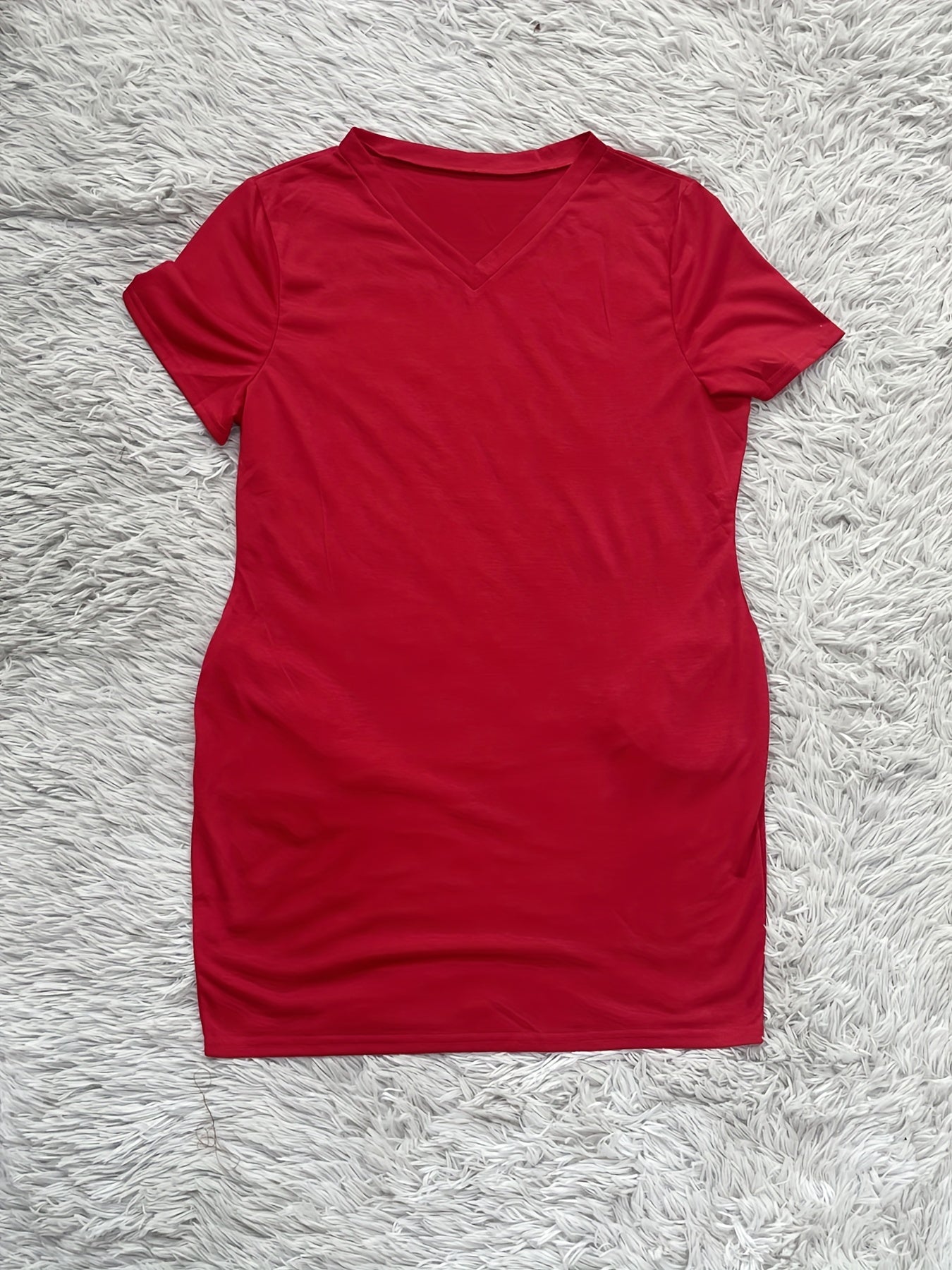 V-Neck Stretch Dress with Pockets