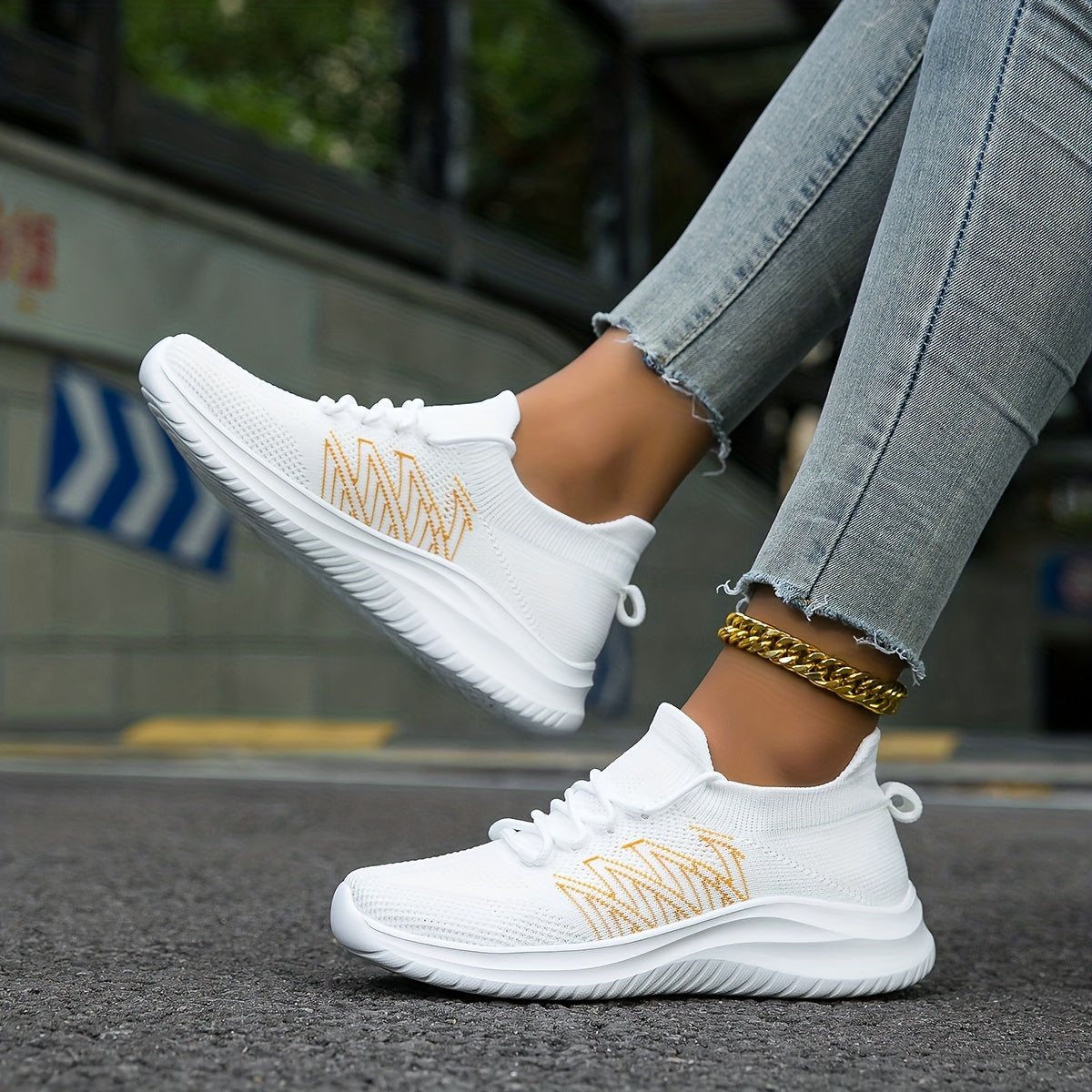 Women's Slip-On Running Shoes Breathable Elastic Casual Sneakers