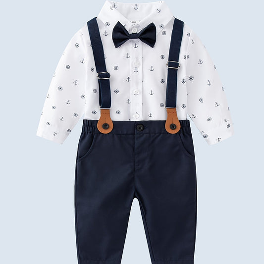 2pcs Boys Gentleman Outfit Shirt & Suspender Pants Set