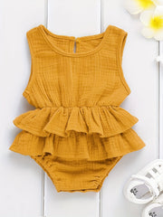 Newborn Sleeveless Romper Ruffles Crew Neck Bodysuit for Baby Girls