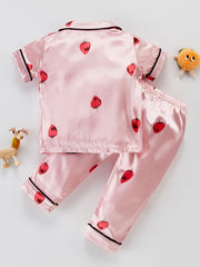 Girls Strawberry Graphic Pajamas Set Short Sleeve Top & Pants Sleepwear