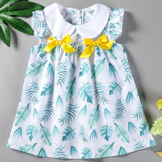 Baby Girl's Summer Bow Leaves Print Dress
