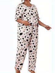 Cow Print Pajama Set Short Sleeve Tee & Pants