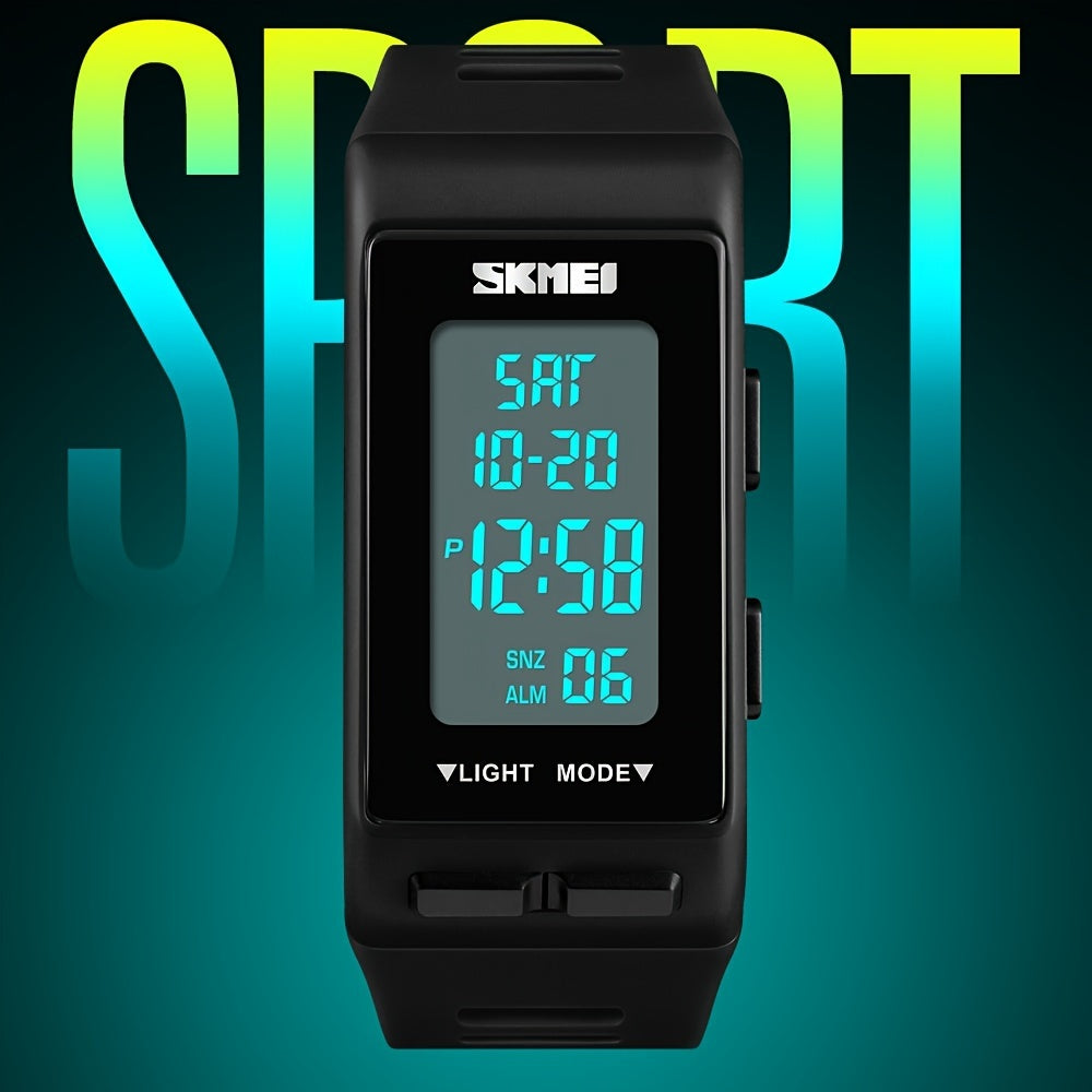 Square Electronic Watch With Silicone Band Waterproof Outdoor Sports Digital