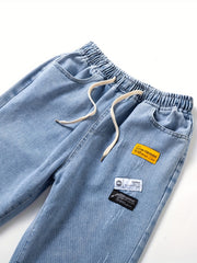 Men's Regular Elastic Waist Denim Jeans With Pockets