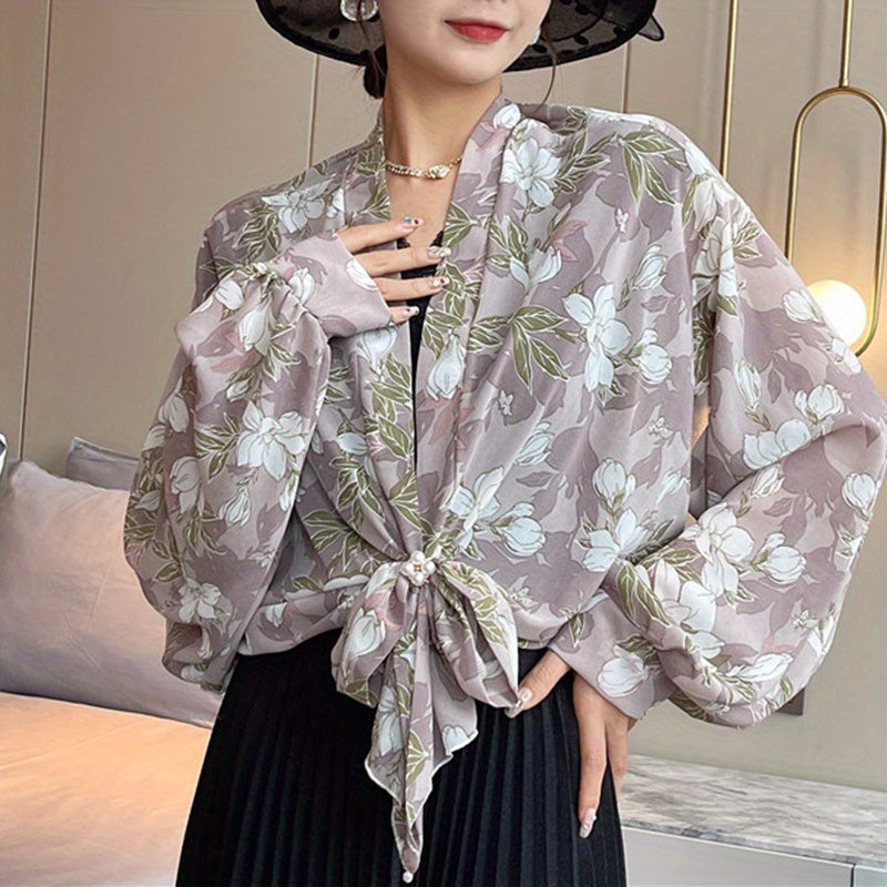 Lightweight Printing Chiffon Shawl Breathable Sunshade Cardigan