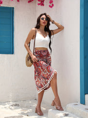 Graphic Print Tassel High Waist Skirt Ethnic Skirt For Spring & Summer