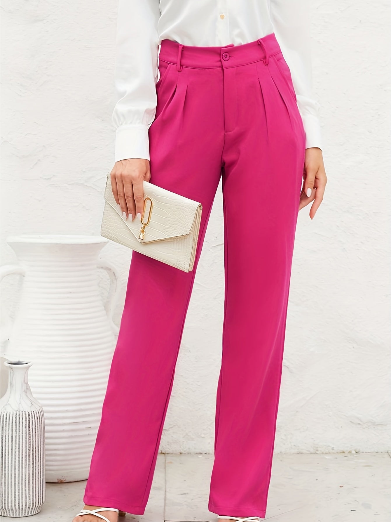 High Waist Straight Leg Trouser Casual Pants
