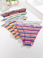5pcs Ribbed Briefs Rainbow Striped Panties Women's Lingerie