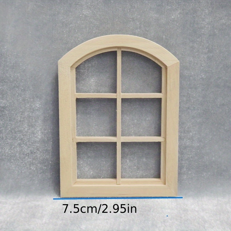Mini Arch Top Round Head Window 6 Grids Dollhouse Fairy House Decoration
