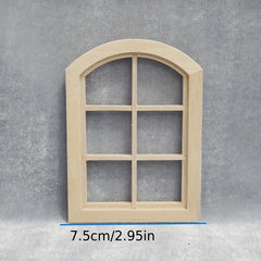 Mini Arch Top Round Head Window 6 Grids Dollhouse Fairy House Decoration