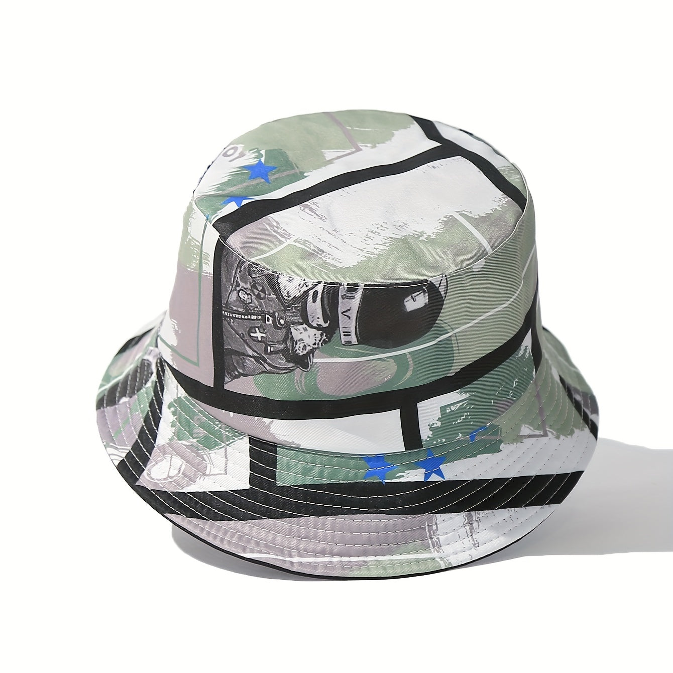 Unisex Sunshade Bucket Hat with Cartoon Pattern for Climbing Fishing