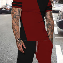 Men's Sportswear Set: Block T-shirt & Active Stretch Shorts