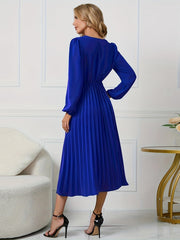 Solid Buckle Maxi Dress Lantern Sleeve Surplice Neck