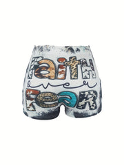 Letter Print Skinny Shorts Casual Shorts