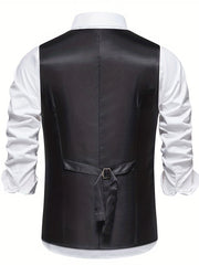 Classic Herringbone Double Breasted Men's Vest Wedding Retro Suit