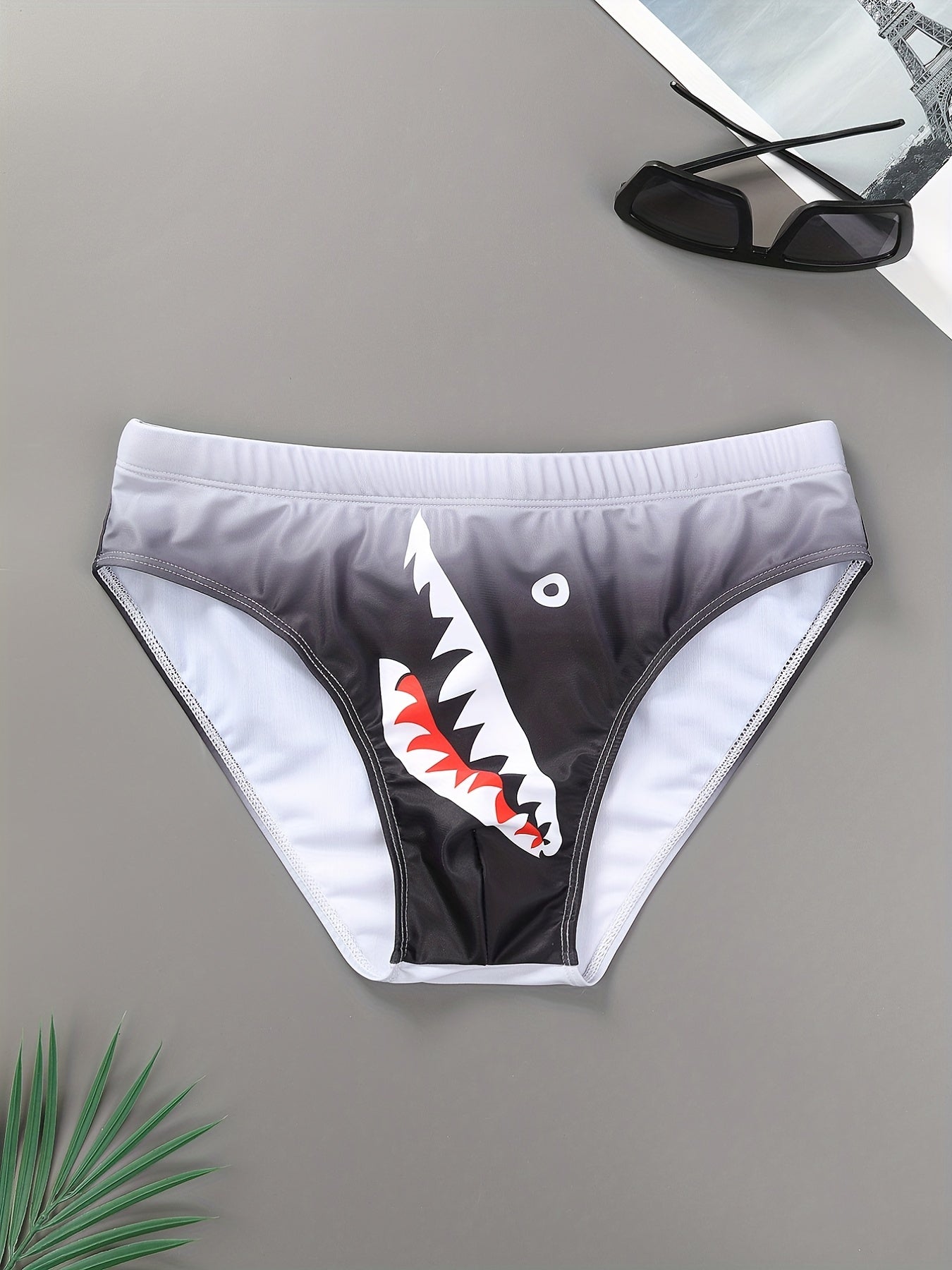 Shark Print Men's Swimsuit Brief Quick Dry Swim Briefs Bikini Swimwear