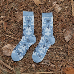 5 Pairs Floral Print Socks Ethnic Style Women's Stockings