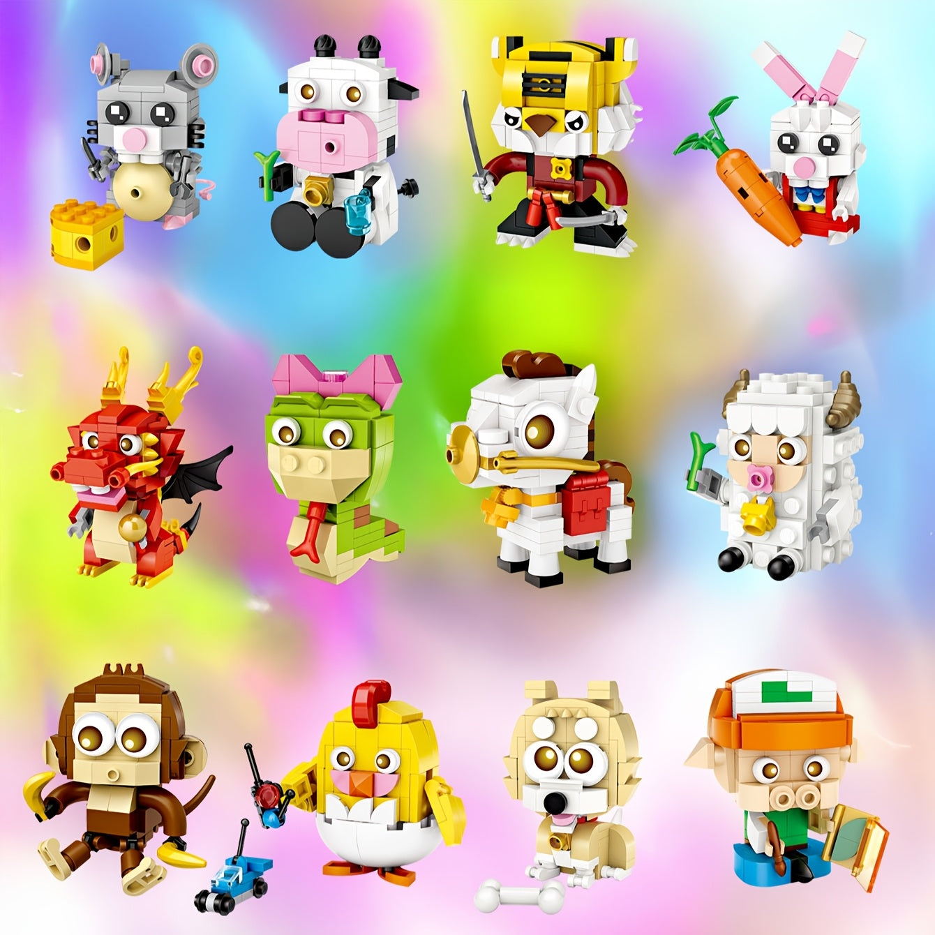 Chinese Zodiac Mini Building Block Toy Set for Birthday, Desktop Decoration