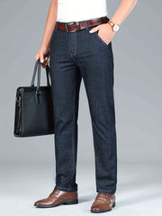 Men's Business Casual Stretch Denim Pants with Pockets