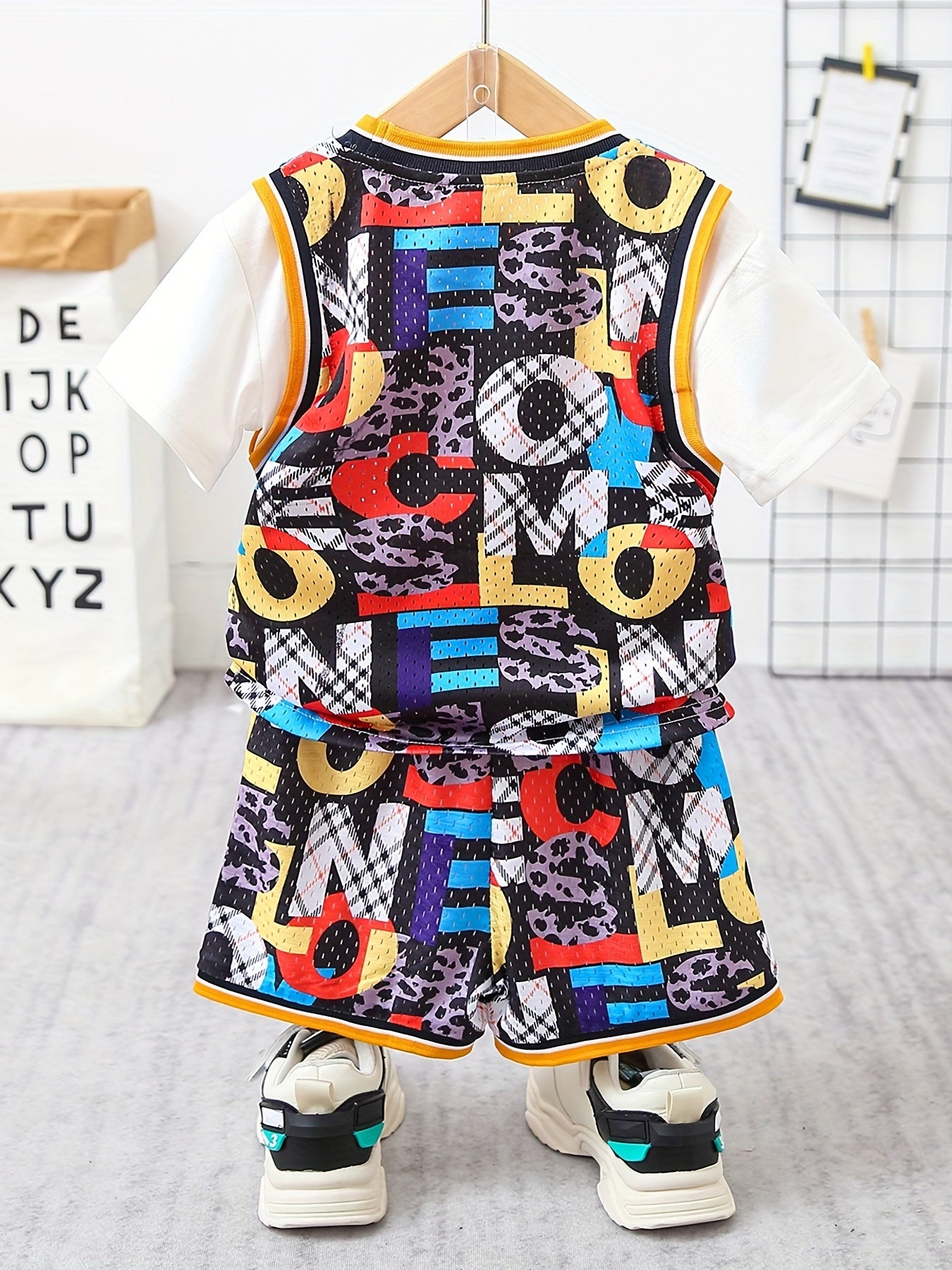 Boys Alphabet Graphic Print T-shirt & Shorts Set