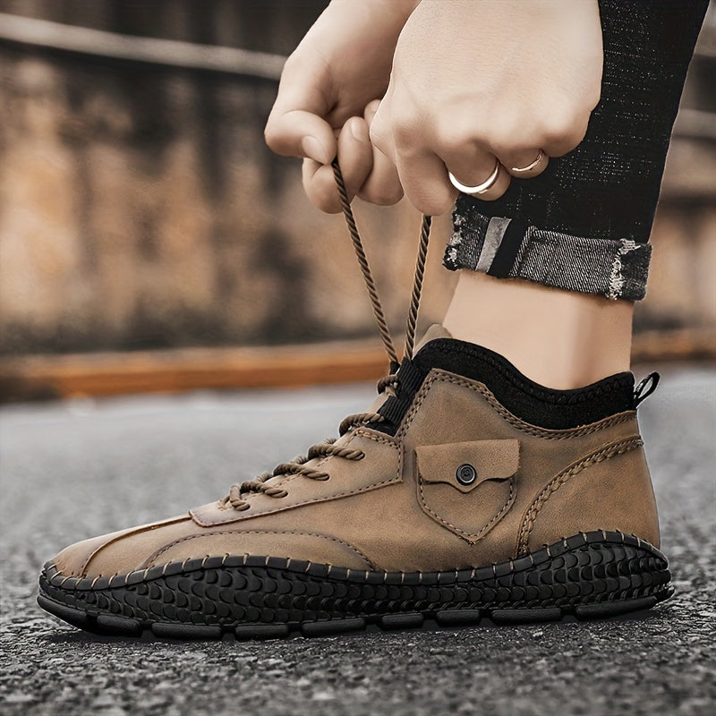 Men's Casual Stitch Solid Low Top Lace up Boots