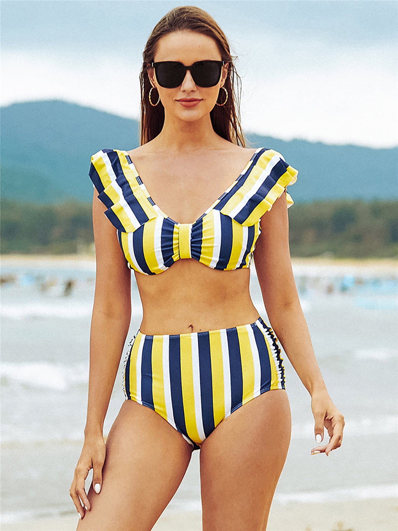 Women's Off Shoulder Two Piece Swimsuit High Waist Bodysuit Beach Bathing Suit