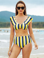 Women's Off Shoulder Two Piece Swimsuit High Waist Bodysuit Beach Bathing Suit