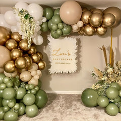 121pcs Avocado Green Wedding Party Backdrop Baby Shower DIY Cream Peach Decor