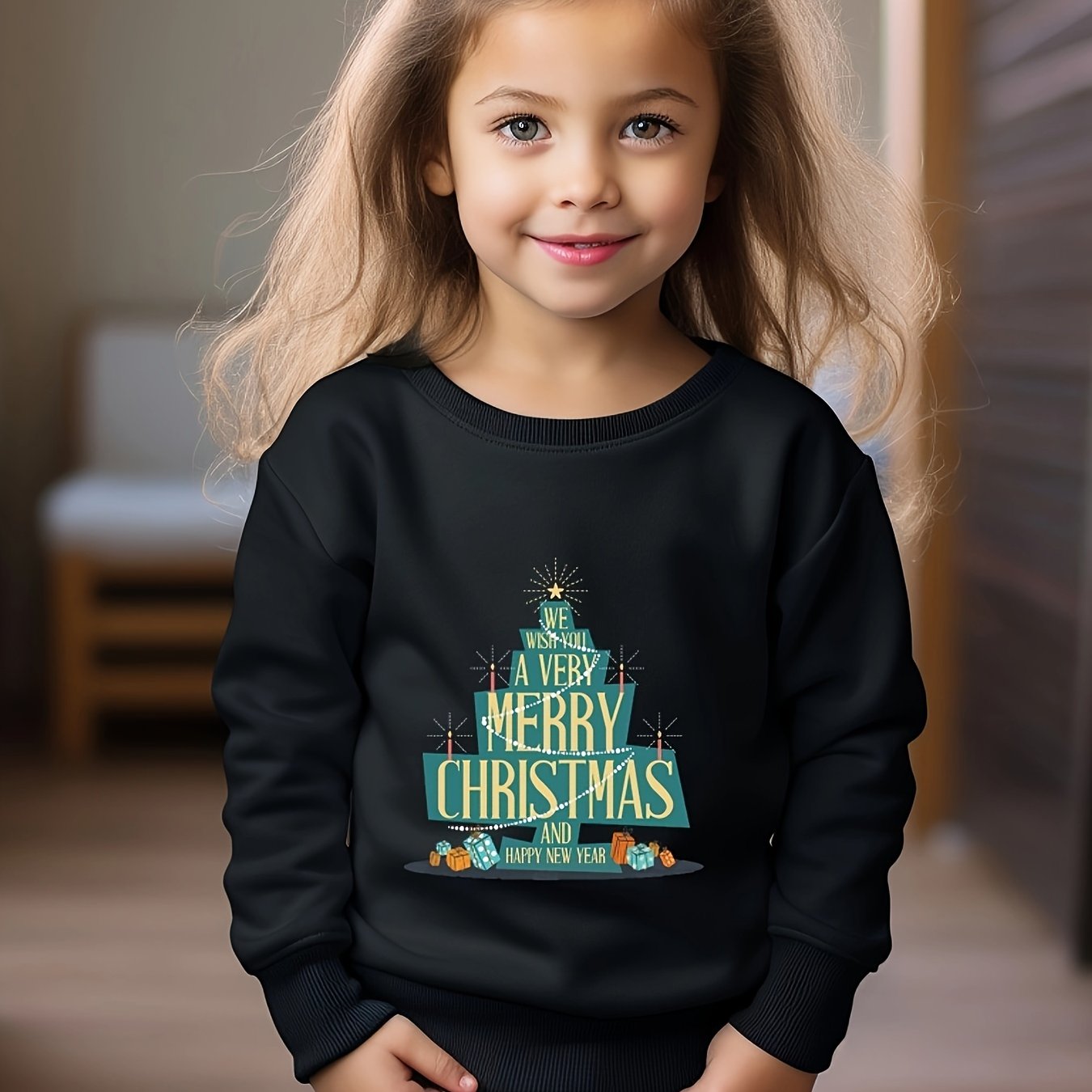 OERYUI Christmas Tree Graphic Long Sleeve Sweatshirt Girls Boys Kids Sports