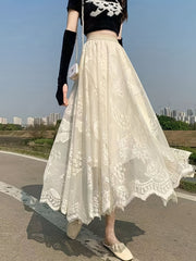 Embroidered Lace Elastic Waist Skirt for Women