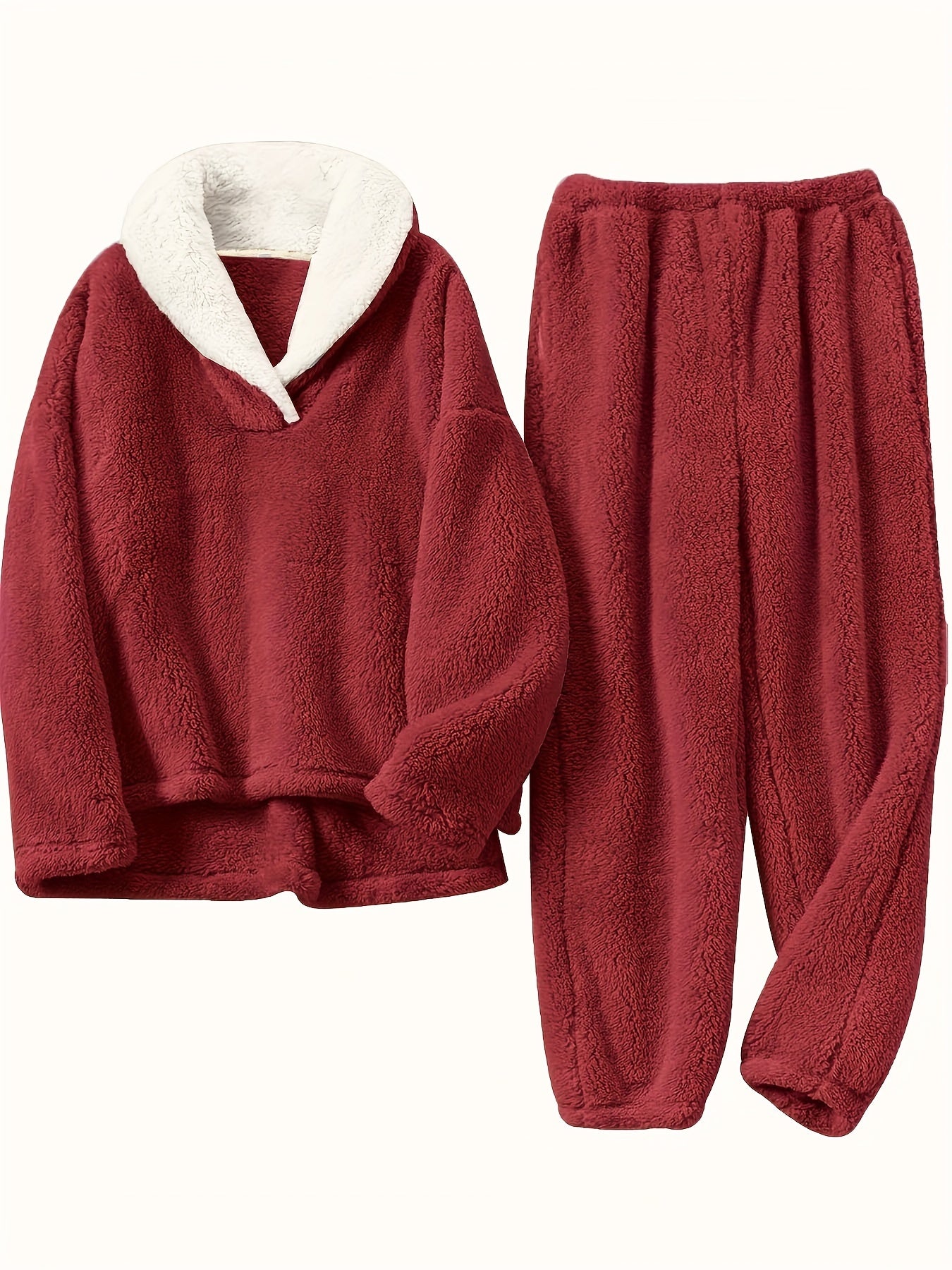 Cozy Thermal Flannel Loungewear Set Long Sleeve Top & Pants