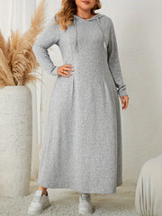 Solid Long Sleeve Hooded Maxi Sweatshirt Dress