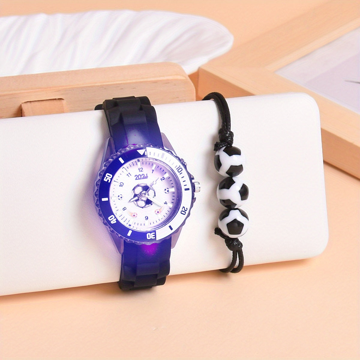 Boys LED Light Up Watch Set of 2pcs Soccer Sports