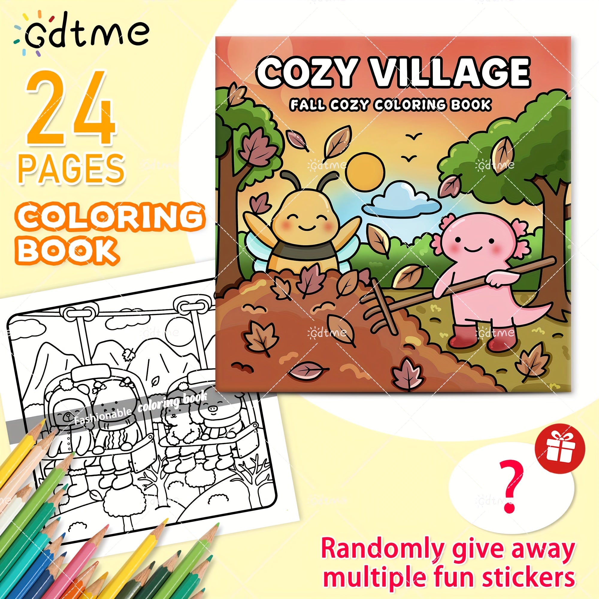 GDTME Cozy Village Coloring Book for Teens & Adults 24 Pgs Fall Art